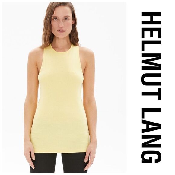 NWT Helmut Lang Stacked logo tank top yellow L - Picture 1 of 10
